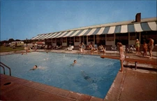 Groton Connecticut Knott Motor Inn swimming pool 1960s VW Bus vintage postcard