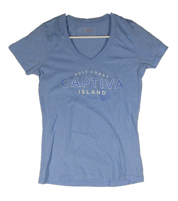 Camp David Mens Gulf Coast Captiva Island TShirt Short Sleeve V-Neck Size M Blue