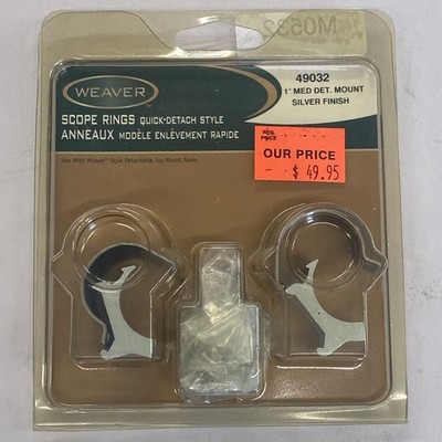 Weaver 1'' Scope Rings Quick Detach Style 49032 Med Det Mount Silver Finish M0532