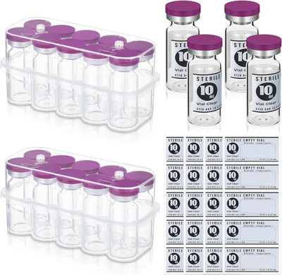 20 Pcs 10Ml Sealed Sterile Empty Vials with Self Healing Injection Port Glass Pe