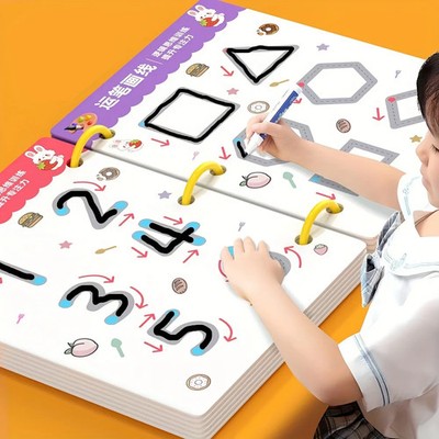 34-Page Reusable Children's Workbook Set with Erasable Pen for Early Writing