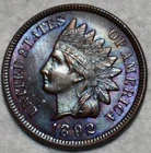 1892 Indian Head Cent Penny. Vibrantly Toned, Sharp BU Specimen.