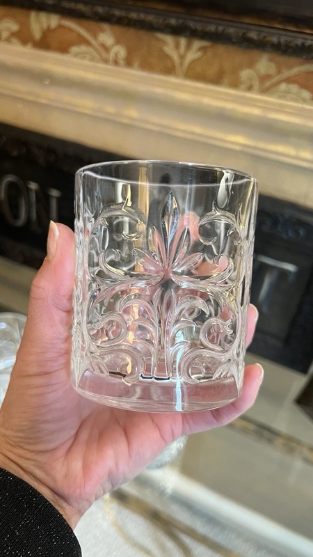 6 PC Cut Etched Crystal Swirl LOWBALL Old-Fashioned Glass Scrolled Set