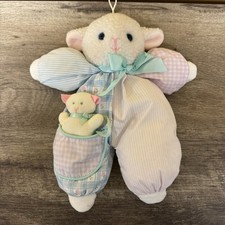 Vintage Eden Lamb Sheep HTF Plush Toy Pocket Baby White Pink Green Floppy READ