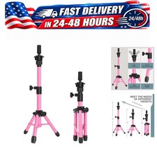 Adjustable Pink Mannequin Head Wig Stand Tripod 15-25in Rotating