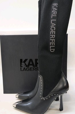 Karl Lagerfeld Pandara Studded Knee-High Boots For Women US 7 Black (60891)