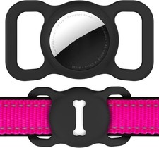 Stylish Black AirTag Dog Collar Holder with Bone Pattern for GPS Tracking
