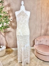 FARM Rio Off White Floral Halter Maxi Dress XL NWT Beaded Resort Open Back