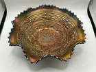 Vintage Carnival Glass Ruffled Bowl Iridescent Medallion 11in Decorative Art