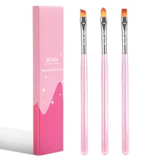 3Pcs Nail Art Clean Up Brush Set Purple Flat Oval Angled Gel Polish Remover Tool