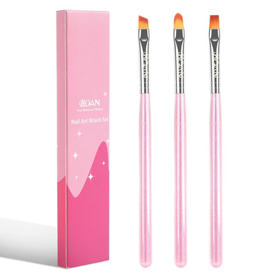 3Pcs Nail Art Clean Up Brush Set Purple Flat Oval Angled Gel Polish Remover Tool