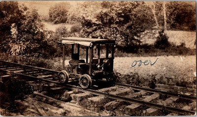 #ad Vintage 1922 Photo My Motor Car Railroad Speeder Track Train Vehicle Sepia RPPC $19.99