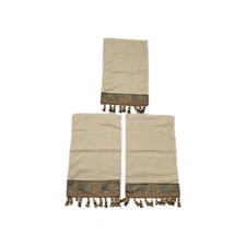 Croscill Home Tassels Embellished Gold Cream Fingertip Towels (3) Fleur-de-lis