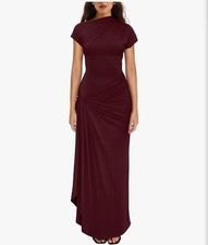 Viral OYS Short Sleeve Boat Neck Ruched Maxi Dress