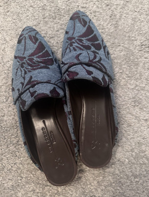 Weekend Max Mara Damen Slipper Slip-On EU 38 Blau/Bordeaux Blumen Baumwollmix