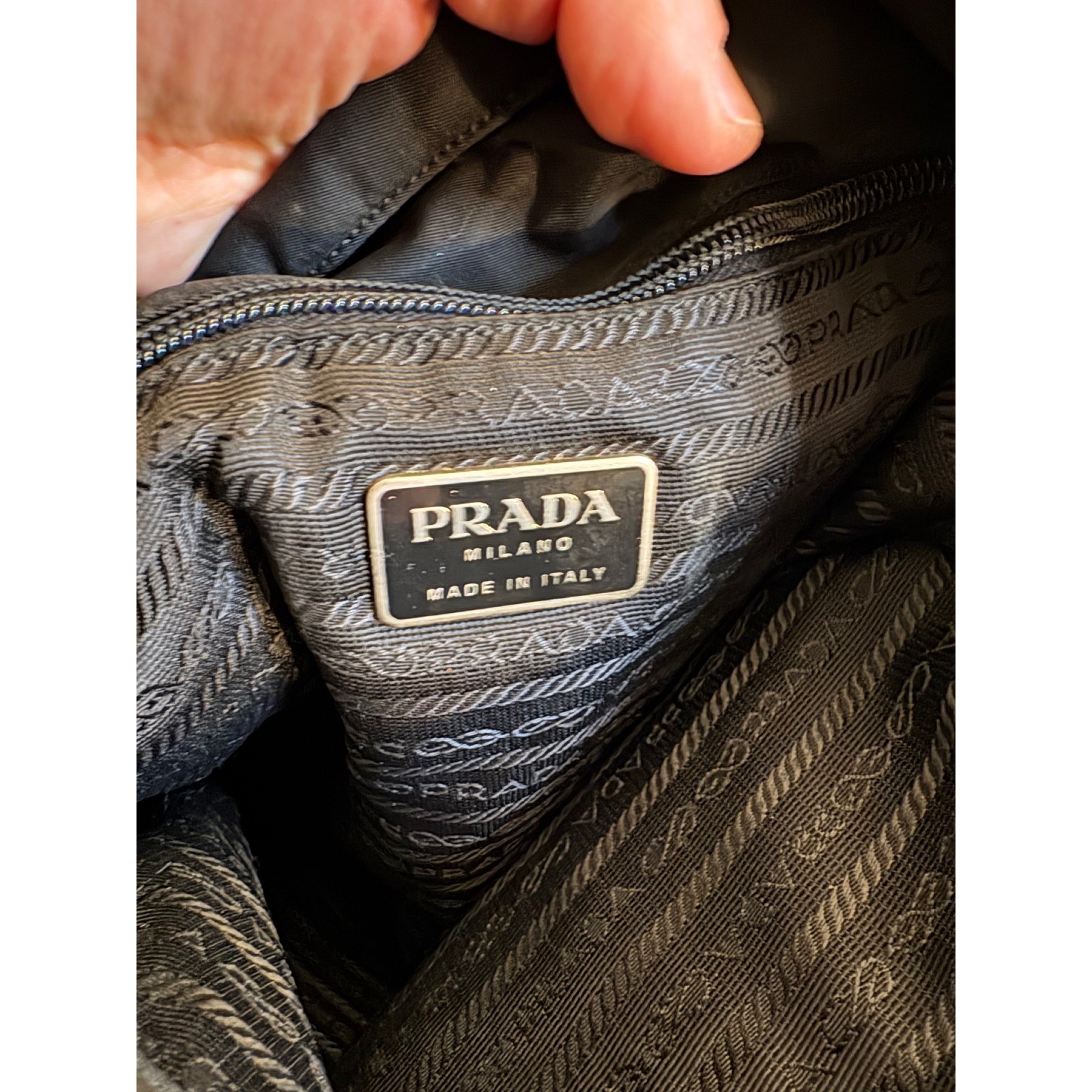 Prada Black Nylon Tote Bag Leather Trim Triangle Logo Shoulder Bag Vintage thumbnail 9