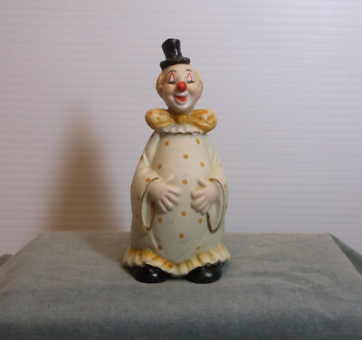 Enesco Bisque Clown Bell 1980's Yellow Clown Outfit Top Hat