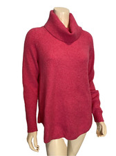 LOFT Women's Waffle Knit Cowl Neck Sweater Pink S