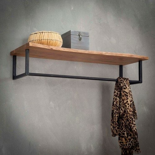 Mensola attaccapanni cappelliera appendiabiti vero legno ferro da parete  muro | eBay
