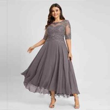 Plus Size Mother of the Bride Dress O Neck Appliques Chiffon Wedding Party Gowns