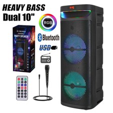 Loud Portable Bluetooth Speaker Dual 10" SubWoofer Heavy Bass Sound System Party