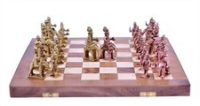 Rame E Dorato Antico Legno Pieghevole Set di Scacchi Gioco da Tavolo Set