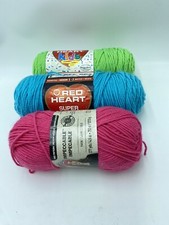 3 Skeins Worsted Weight Acrylic Yarn - Lime, Turquoise, Rose Bon Bon