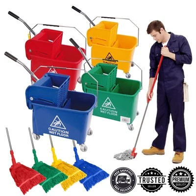 CURVASO 20L Mop Bucket Set Floor Cleaning Wringer & Wheels Office School Commercial Use