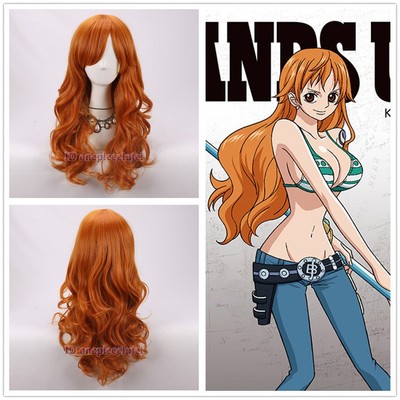 One Piece Nami Cosplay Wig Fashion Long Orange Wavy Curly Wig A