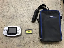 Nintendo Game Boy Advance GBA Silver/Platinum - Travel Case & TMNT Game - Works!
