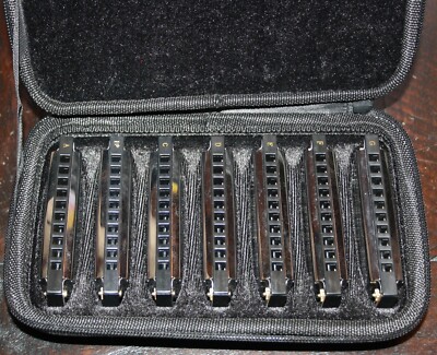 STAGG 7 Piece Blues Howlin Harp HARMONICA Set A Bb C D E F G BJH-B20 MINT w/Case