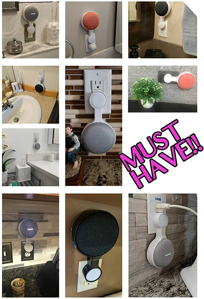 Mini soporte de montaje en pared para el hogar toma de CA asistente de voz cable perfecto ahorro de espacio Foto 3 de 4