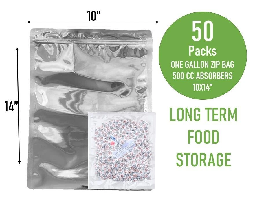 7 Mil Packs Reusable 100 5 Gallon Food Storage 50 500cc Mylar Bags With  Oxygen Absorber - Buy 7 Mil Packs Reusable 100 5 Gallon Food Storage 50  500cc Mylar Bags With Oxygen Absorber Product on