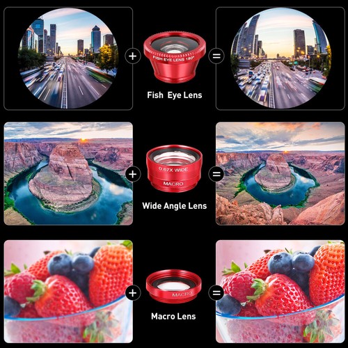Mobile Phone Lens Set Universal Clip Wide Angle & Macro Fish Eye Camera - Zdjęcie 7 z 12