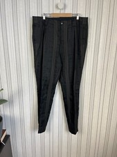 Mens Etro Black Striped Wool Linen Slim Fit Pleated Pants W37 L30