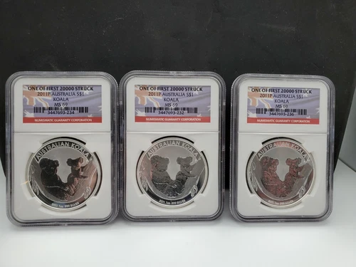 2011-P Australia 1 oz Silver Koala MS-69 NGC (First of 20,000) 5 coin lot