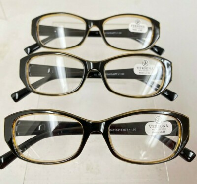 NEW 3 Pairs of Versona Black Reading Glasses +1.50 Readers Designer 3 Pack