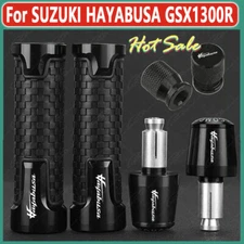Black Handle Grips Handle Bar End Cap Tire Valve For SUZUKI HAYABUSA GSX1300R-US
