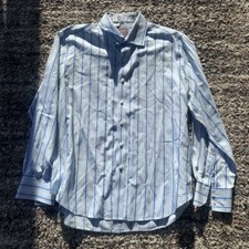 Robert Graham Mens Large Long Sleeve Blue Stripe Dress Shirt