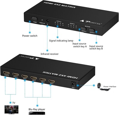 Portta (N3MTX42) 4x2 Port Matrix 3D 1080p HDMI v1.3 Switcher