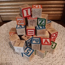 50 Wooden Alphabet Blocks Letters, Numbers, Pictures