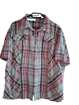 Damen Sommerbluse / Hemd rosa/weiß/grau gestreift Gr. 48/50