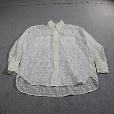 Fendi Shirt Women Large White FF Logo Monogram Sheer Long Sleeve Button Y2K READ