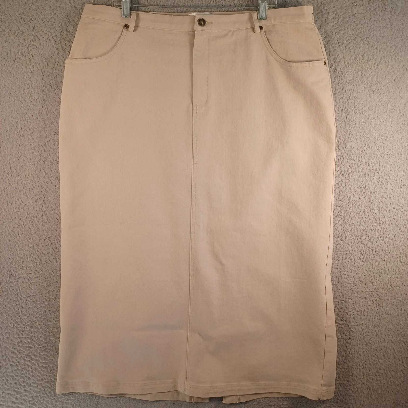 Christopher & Banks Womens Beige Denim Skirt Plus Size 18W Stretch Zipper Button
