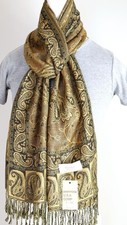 New Pashmina Scarf Wrap Shawl Paisley Floral Black Beige Trendy Cashmere Silk