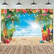 7x5FT Polyester Fabric Summer Beach Hawaiian Backdrop Seaside Tropical Flower...