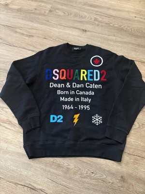 Dsquared2 Rainbow Caten Black Sweatshirt Crewneck Graphic Print Men s Size XXL