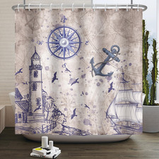 Nautical Sailboat Shower Curtain Purple Lighthouse Compass Beach Bathroom