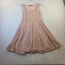 Maurices Womens Small Pink Crochet Lace Metallic Sleeveless Fit Flare Dress USA