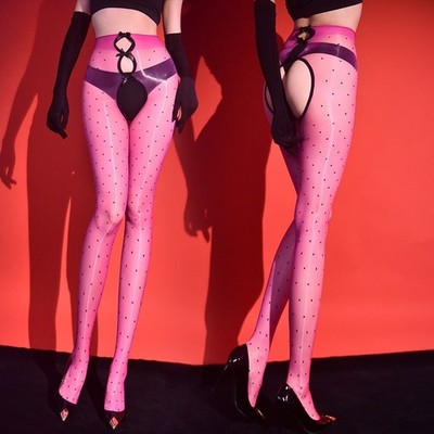 5D Oil Shiny Glossy Pantyhose See-through Elastic Stockings Open Crotch Tights